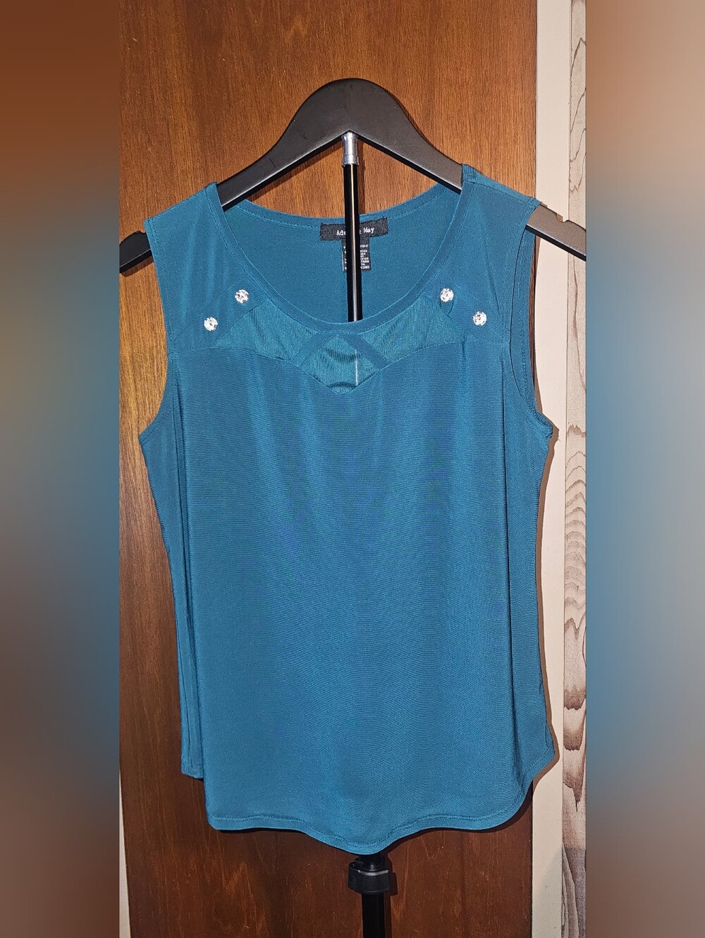 Adele & May Sleeveless Teal Embellished Yoke Tank Top Small